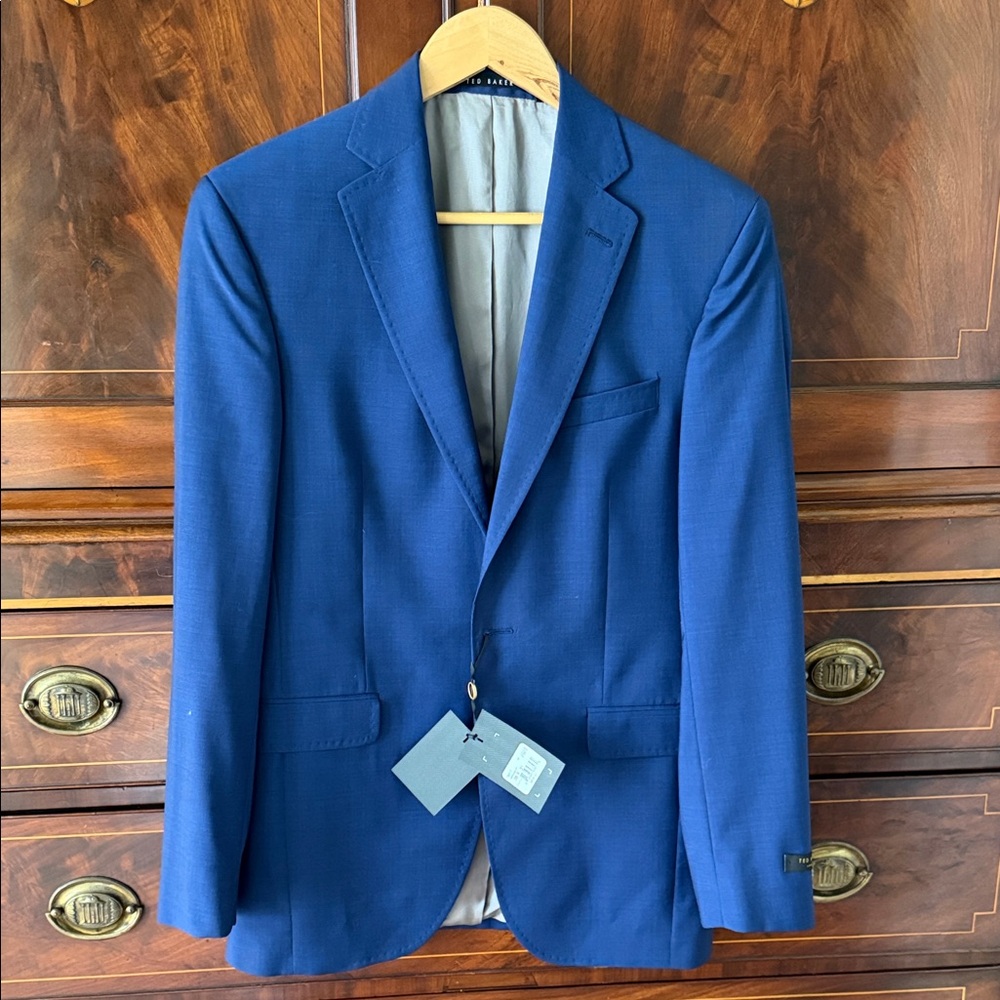 NWT Ted Baker Navy blazer Jacket with Gray Satin Interior